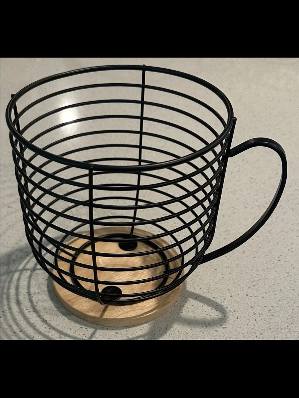 Black Wire Fruit Basket with Wood Base - Stylish Kitchen Organizer